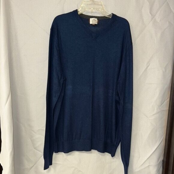 Men's V-Neck Sweater - Navy Blue - Picture 1 of 3